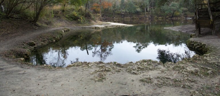 Panoramic view of the karst spring at Lafayette Blue Springs State Park, Florida