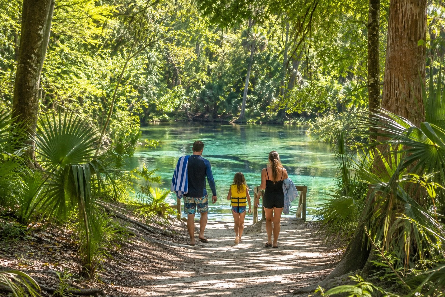 AI-generated illustration: A family enjoying an outing beside clear spring water.