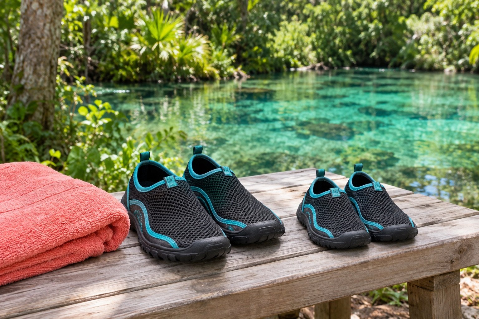 AI-generated illustration: Water shoes ready for a spring outing.