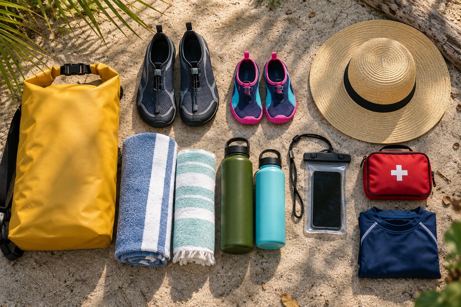 AI-generated illustration: Family spring-day essentials arranged together.